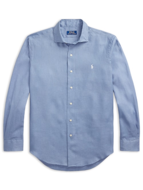 Camisa Masculina Manga Longa Custom Fit Linen - Azul