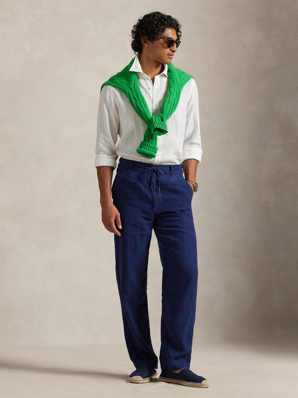 Camisa Masculina Manga Longa Custom Fit Linen Branco Polo Ralph Lauren