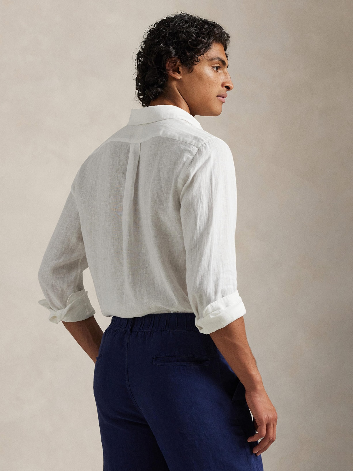 Camisa Masculina Manga Longa Custom Fit Linen Branco Polo Ralph Lauren