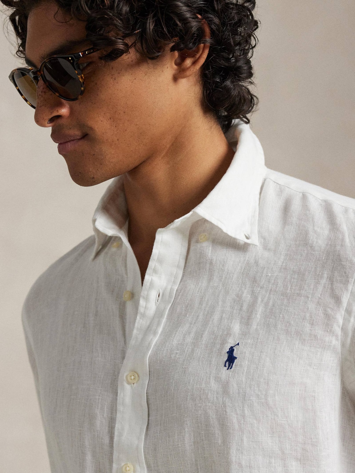 Camisa Masculina Manga Longa Custom Fit Linen Branco Polo Ralph Lauren