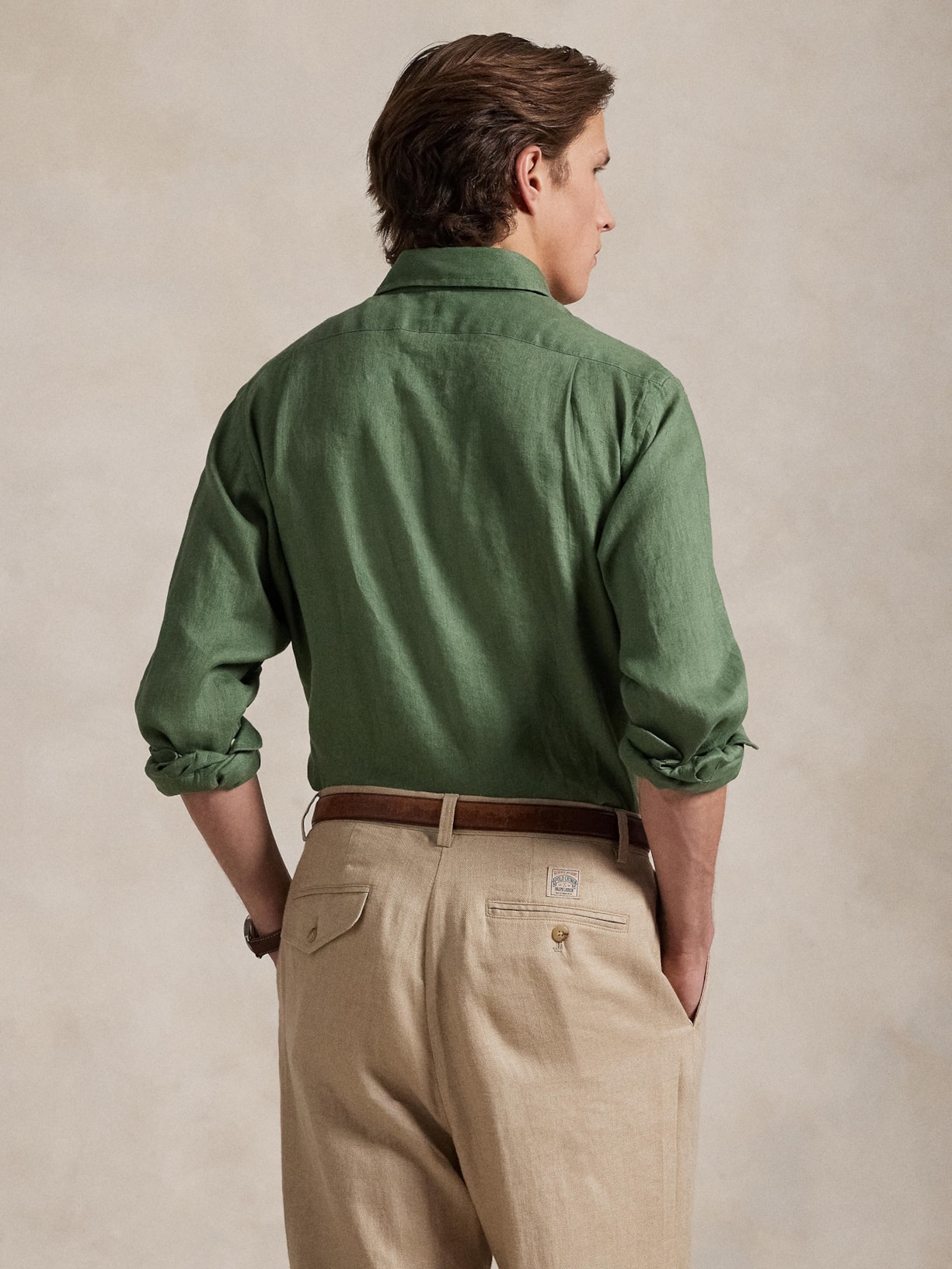 Camisa Masculina Manga Longa Custom Fit Linen Verde Polo Ralph Lauren