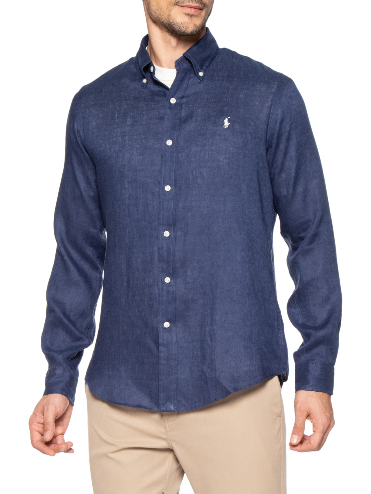Camisa Masculina Manga Longa Custom Fit Linen – Azul Polo Ralph Lauren