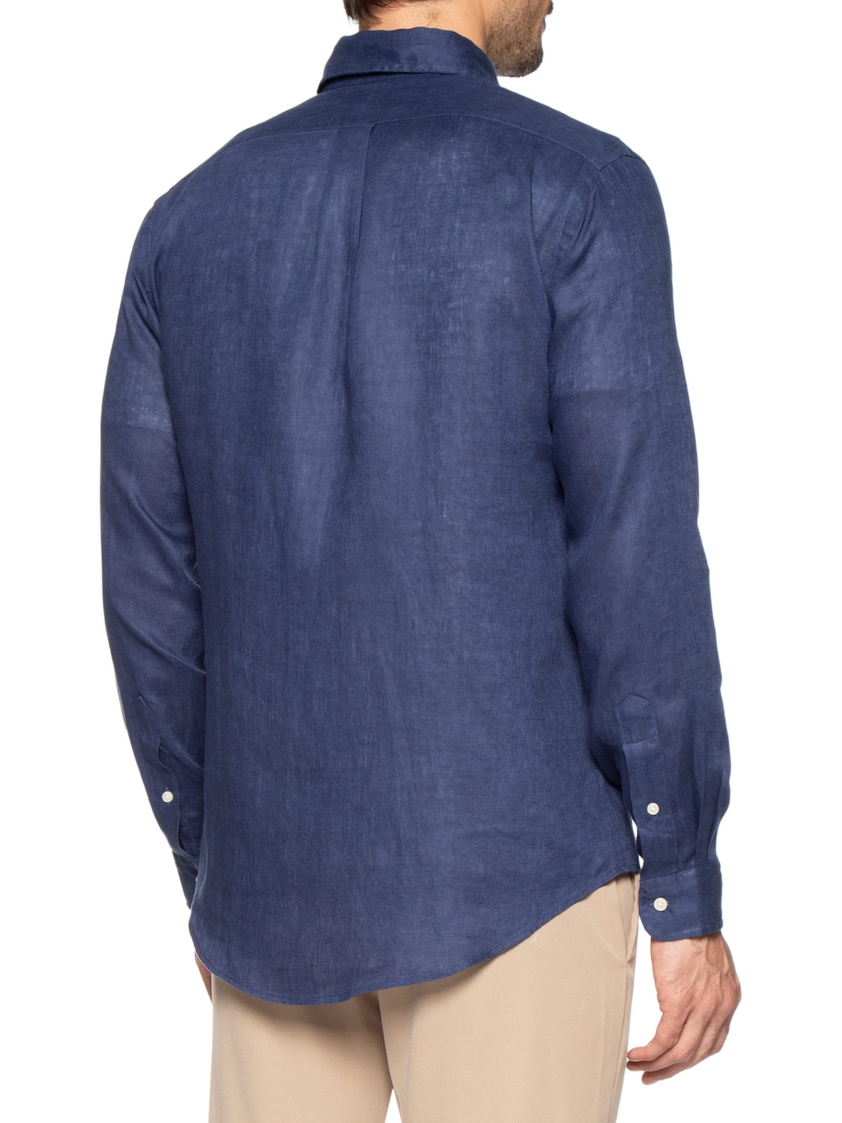 Camisa Masculina Manga Longa Custom Fit Linen – Azul Polo Ralph Lauren