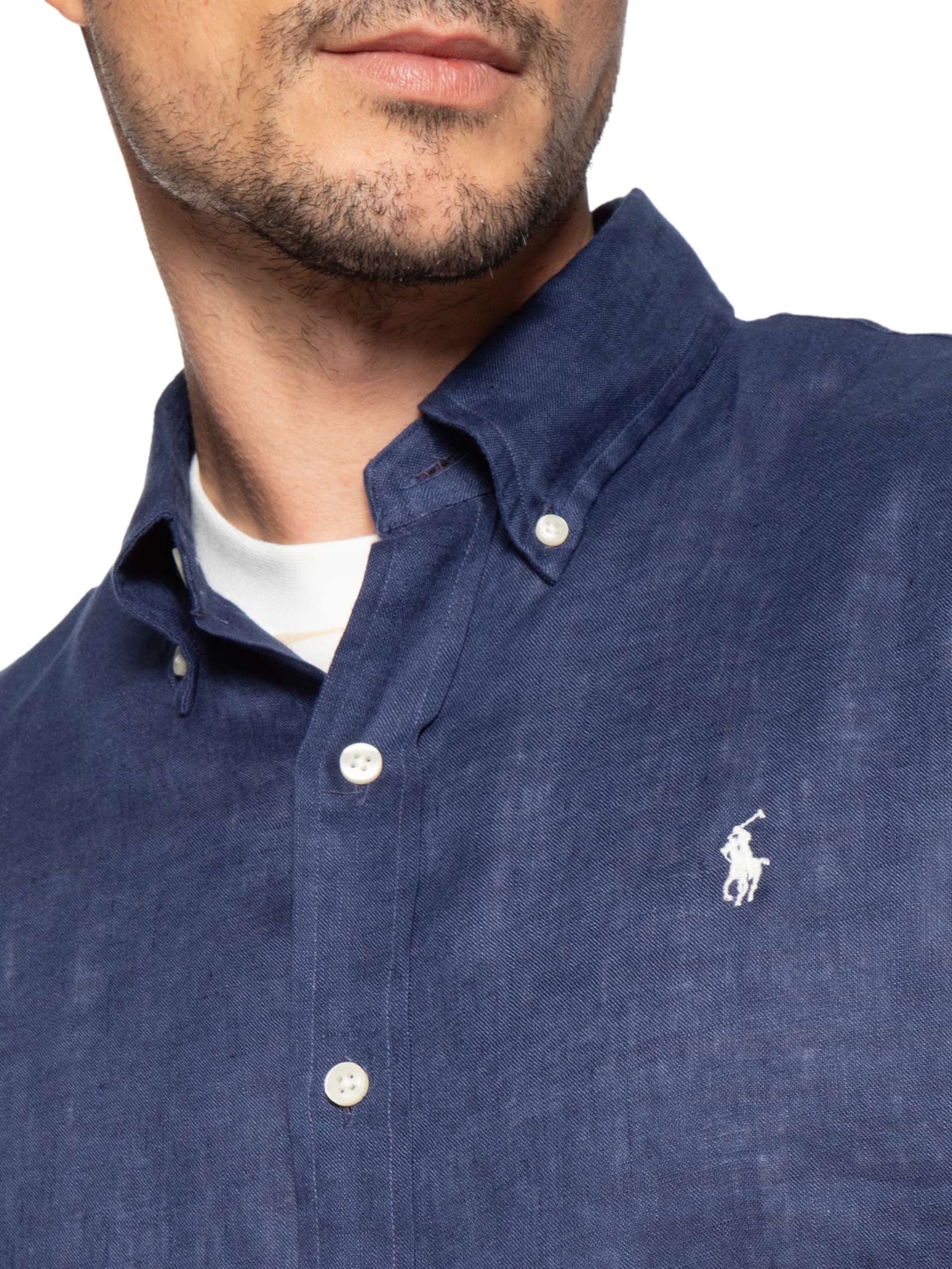 Camisa Masculina Manga Longa Custom Fit Linen – Azul Polo Ralph Lauren