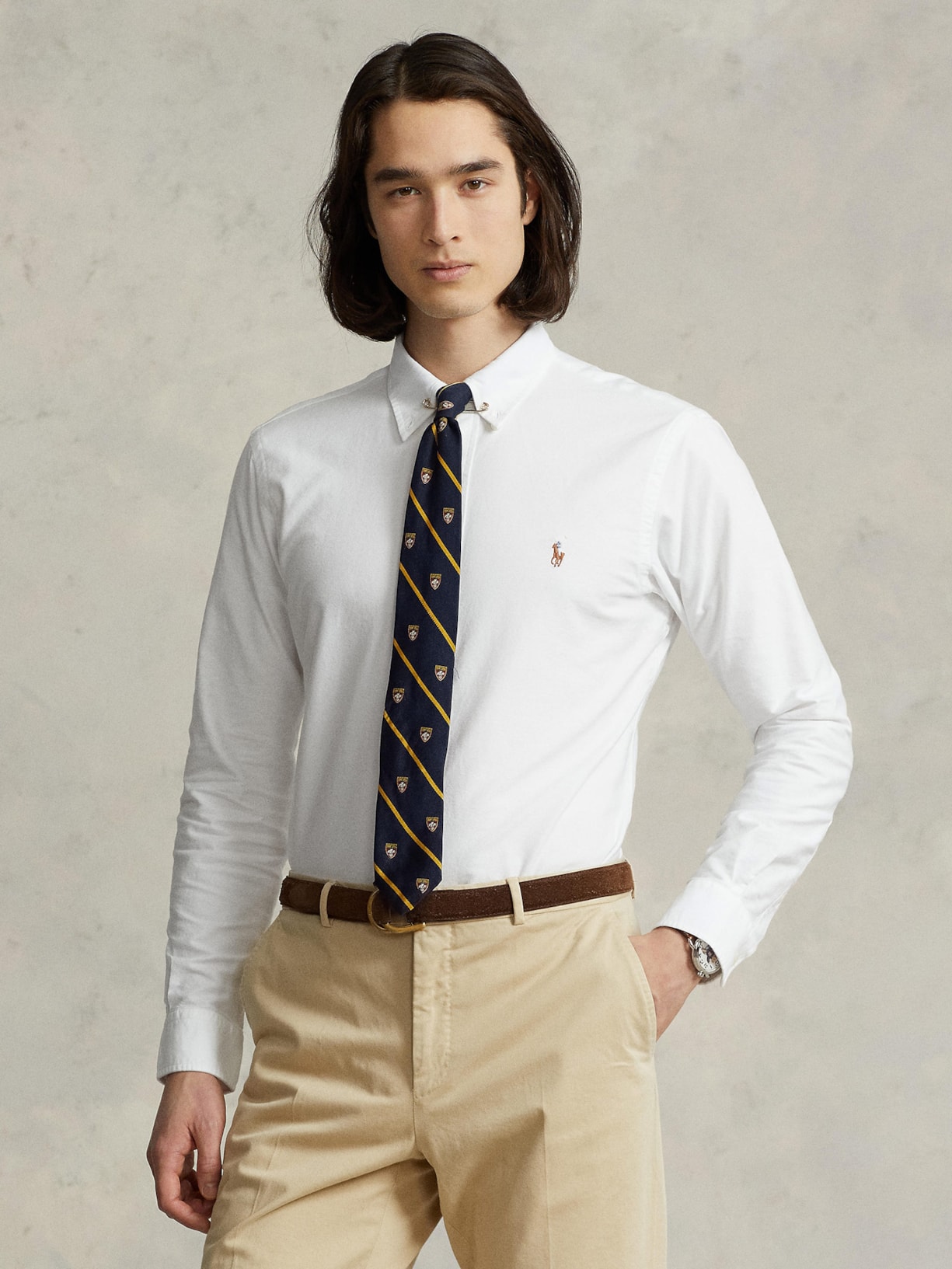 Camisa Masculina Manga Longa Custom Fit Oxford Shirt Branco Polo Ralph Lauren