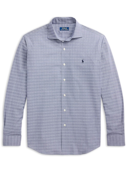 Camisa Masculina Manga Longa Custom Fit Xadrez Poplin - Azul