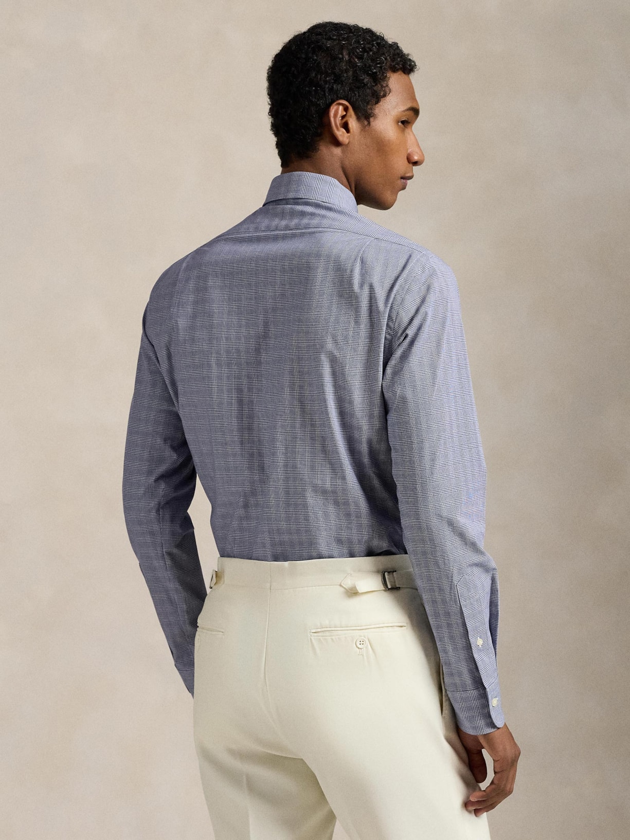 Camisa Masculina Manga Longa Custom Fit Xadrez Poplin Azul Polo Ralph Lauren