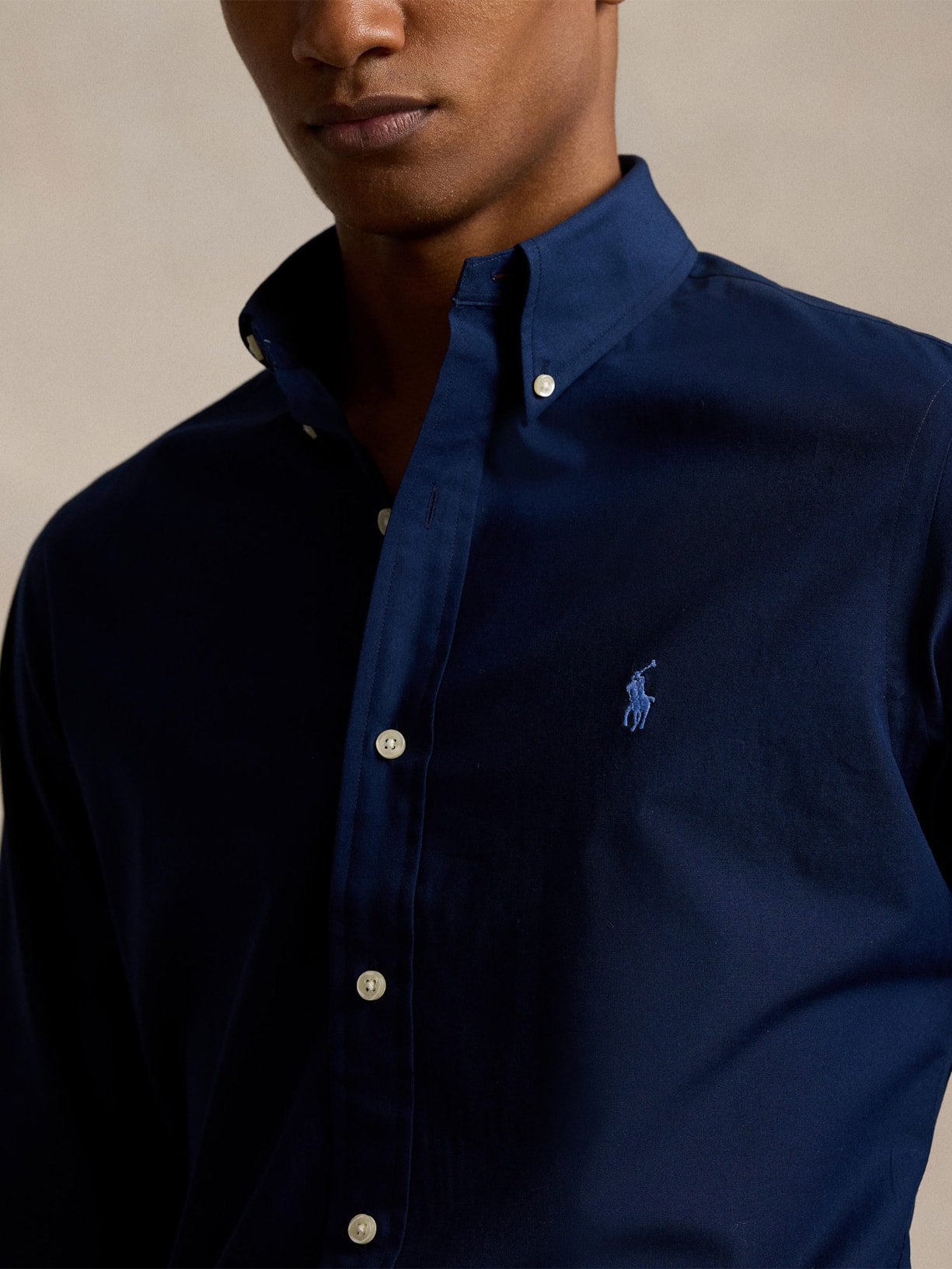 Camisa Masculina Manga Longa Custom Poplin Logo Bordado Azul Polo Ralph Lauren