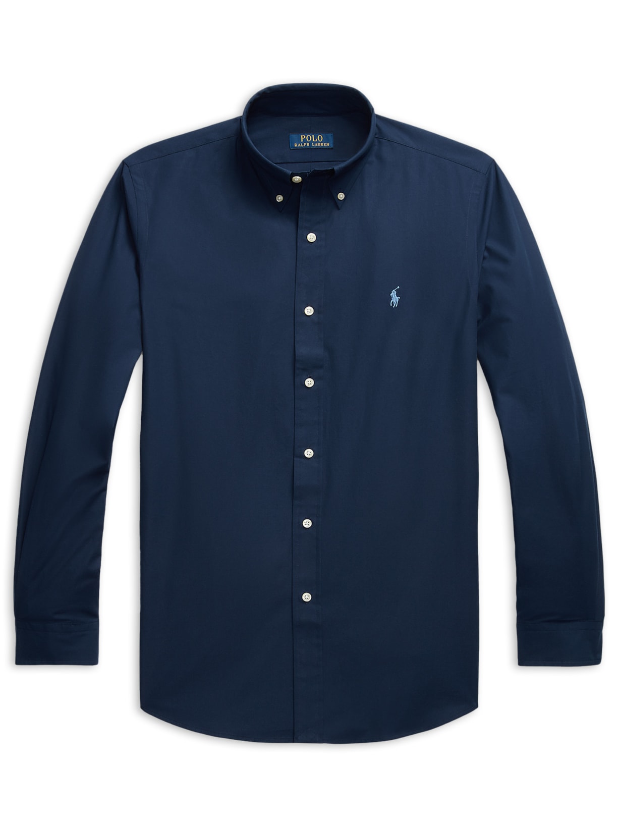Camisa Masculina Manga Longa Custom Poplin Logo Bordado Azul Polo Ralph Lauren