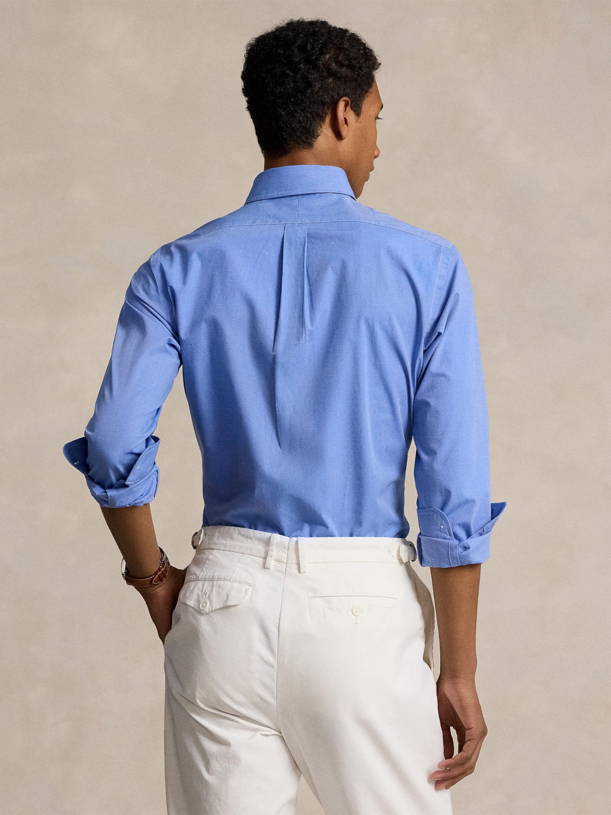 Camisa Masculina Manga Longa Custom Poplin Logo Bordado Azul Polo Ralph Lauren