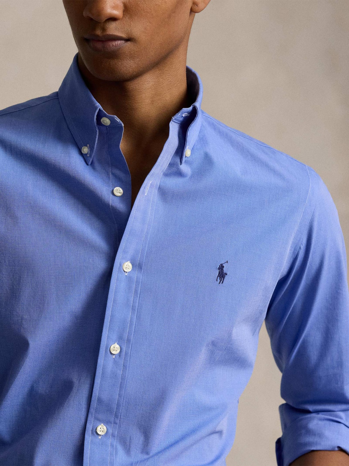 Camisa Masculina Manga Longa Custom Poplin Logo Bordado Azul Polo Ralph Lauren