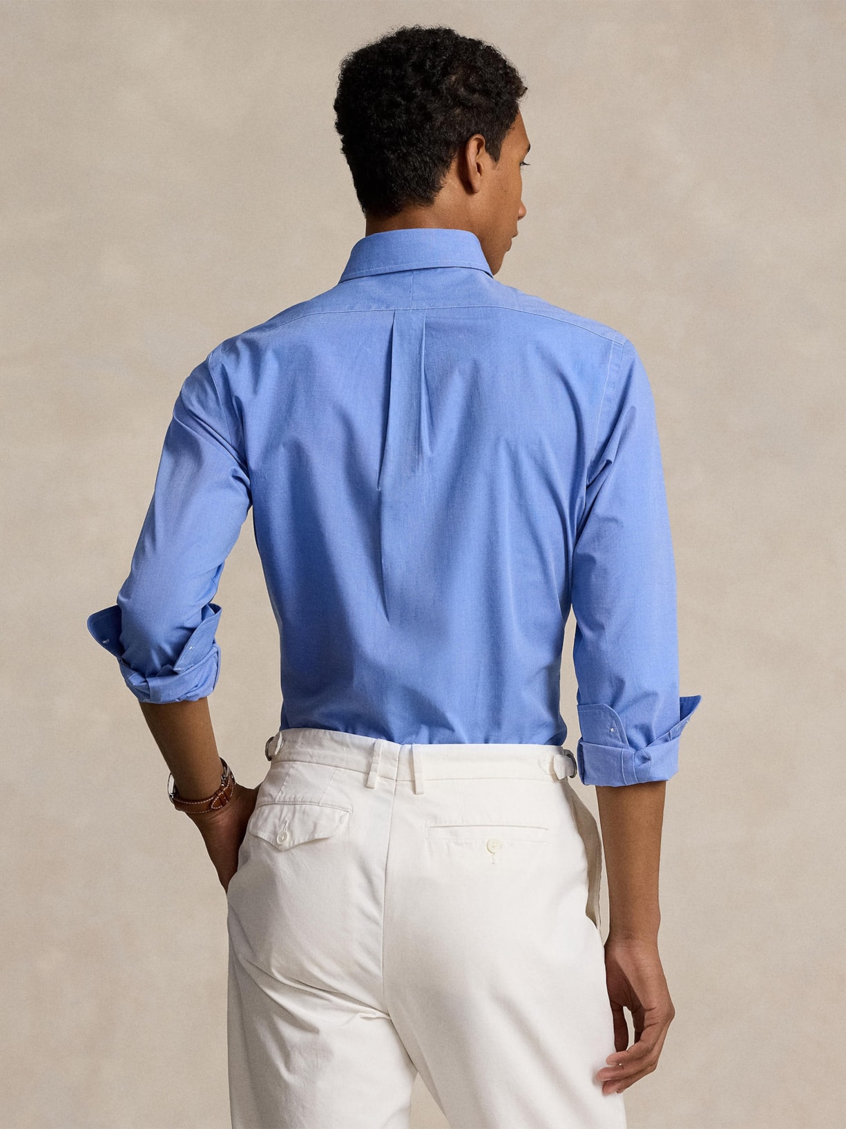 Camisa Masculina Manga Longa Custom Poplin Logo Bordado Azul Polo Ralph Lauren