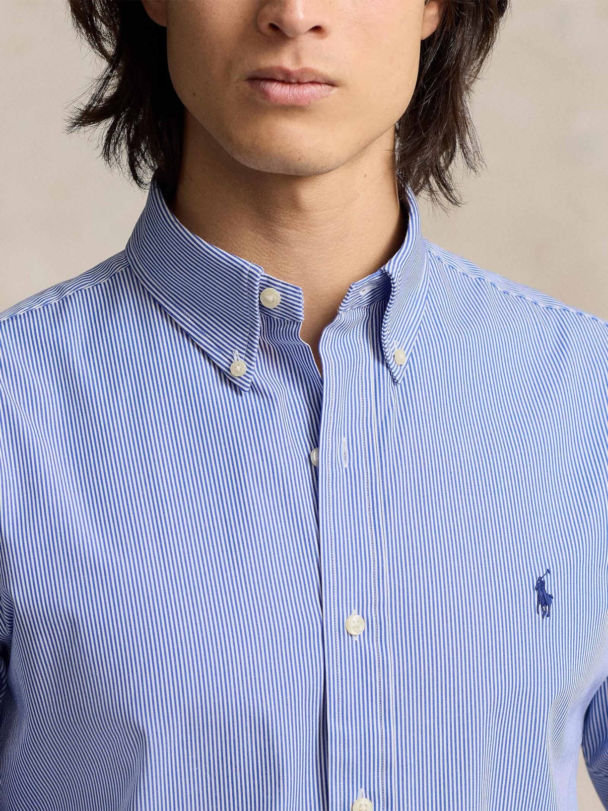 Camisa Masculina Manga Longa Custom Poplin Logo Bordado Azul Polo Ralph Lauren