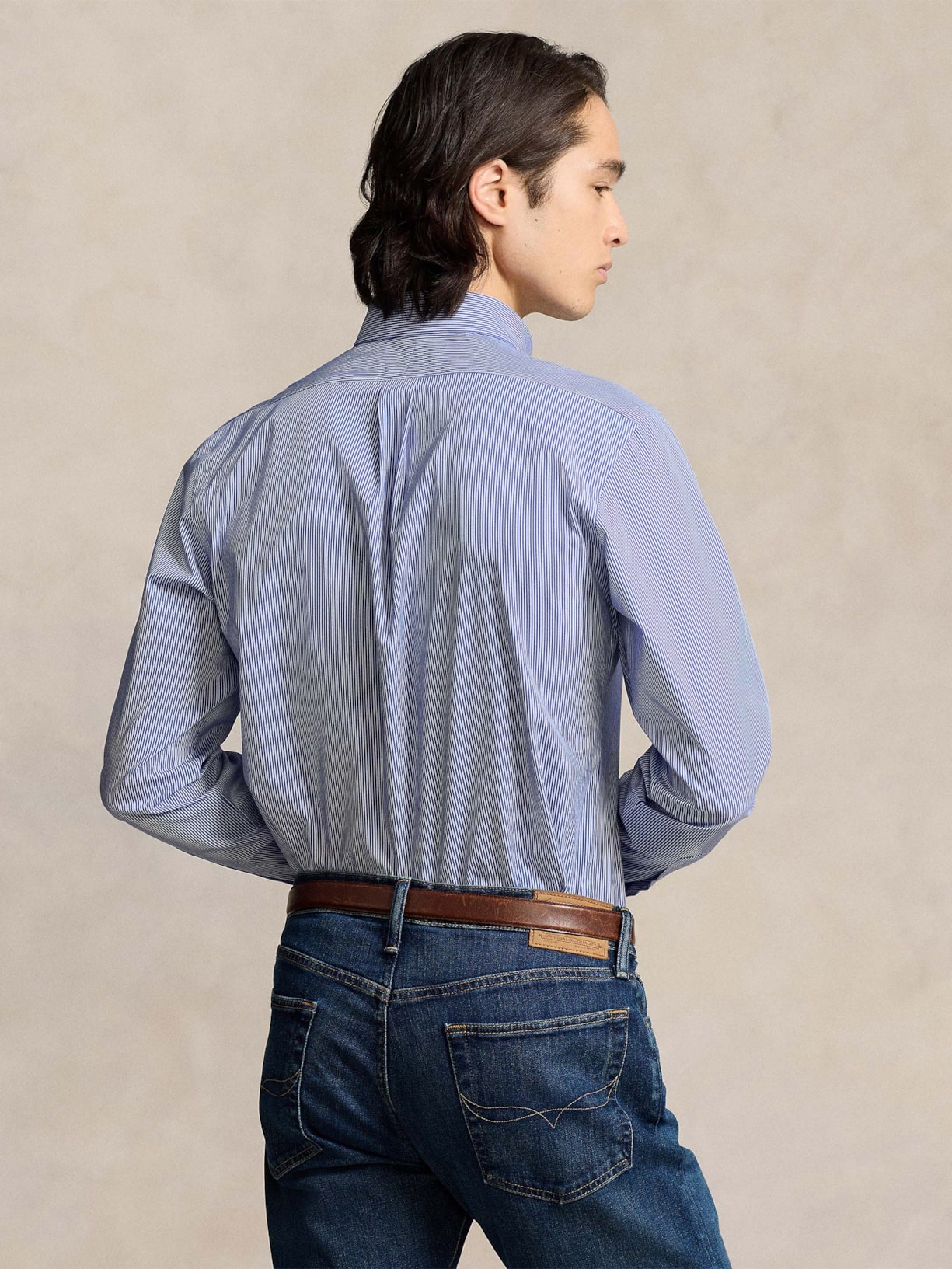 Camisa Masculina Manga Longa Custom Poplin Logo Bordado Azul Polo Ralph Lauren