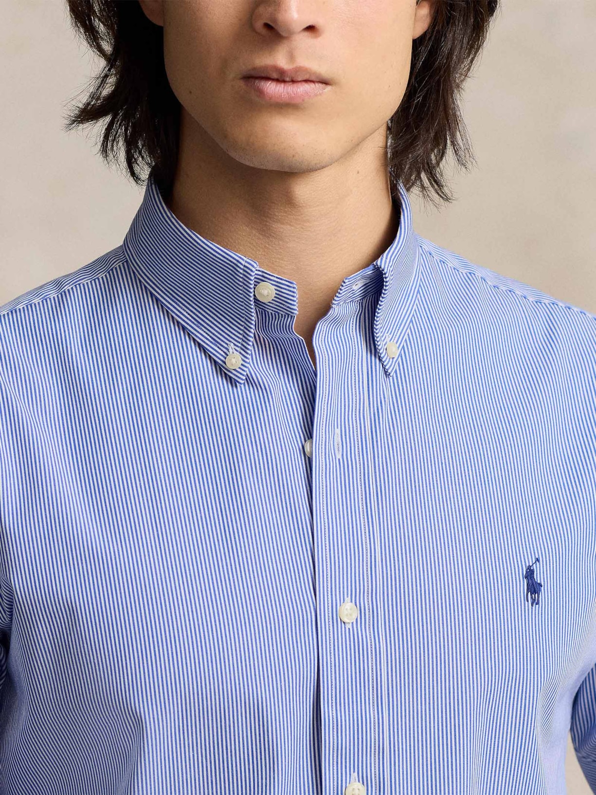 Camisa Masculina Manga Longa Custom Poplin Logo Bordado Azul Polo Ralph Lauren