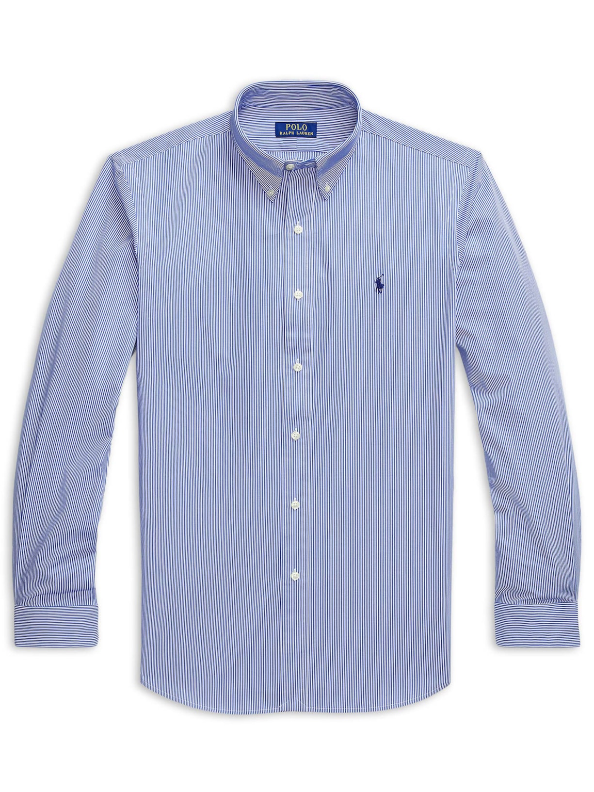 Camisa Masculina Manga Longa Custom Poplin Logo Bordado Azul Polo Ralph Lauren