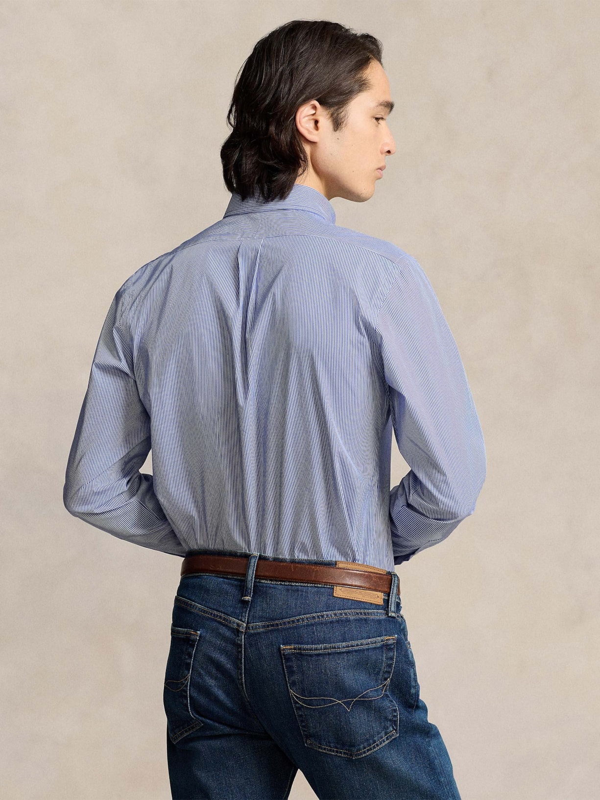 Camisa Masculina Manga Longa Custom Poplin Logo Bordado Azul Polo Ralph Lauren