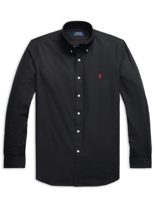 Camisa Masculina Manga Longa Custom Poplin Logo Bordado - Preto