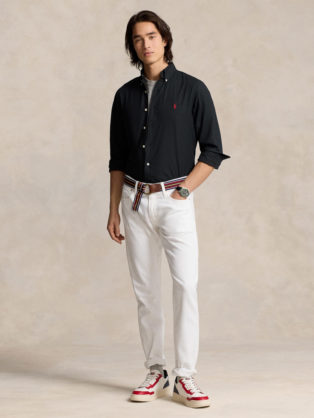 Camisa Masculina Manga Longa Custom Poplin Logo Bordado Preto Polo Ralph Lauren