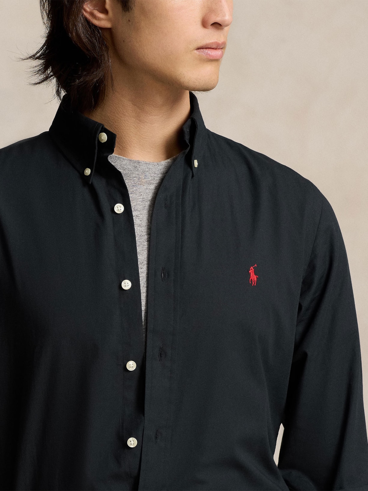 Camisa Masculina Manga Longa Custom Poplin Logo Bordado Preto Polo Ralph Lauren