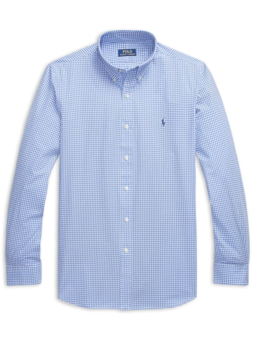 Camisa Masculina Manga Longa Custom Poplin Xadrez Logo - Azul