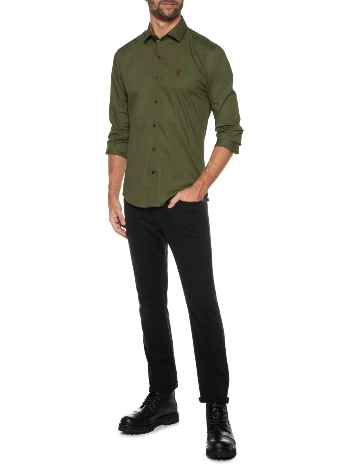 Camisa Masculina Manga Longa Elastano Gorgurão Verde Sergio K
