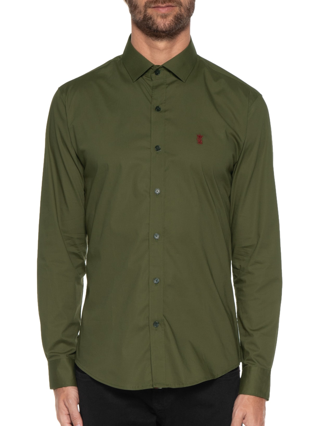 Camisa Masculina Manga Longa Elastano Gorgurão Verde Sergio K
