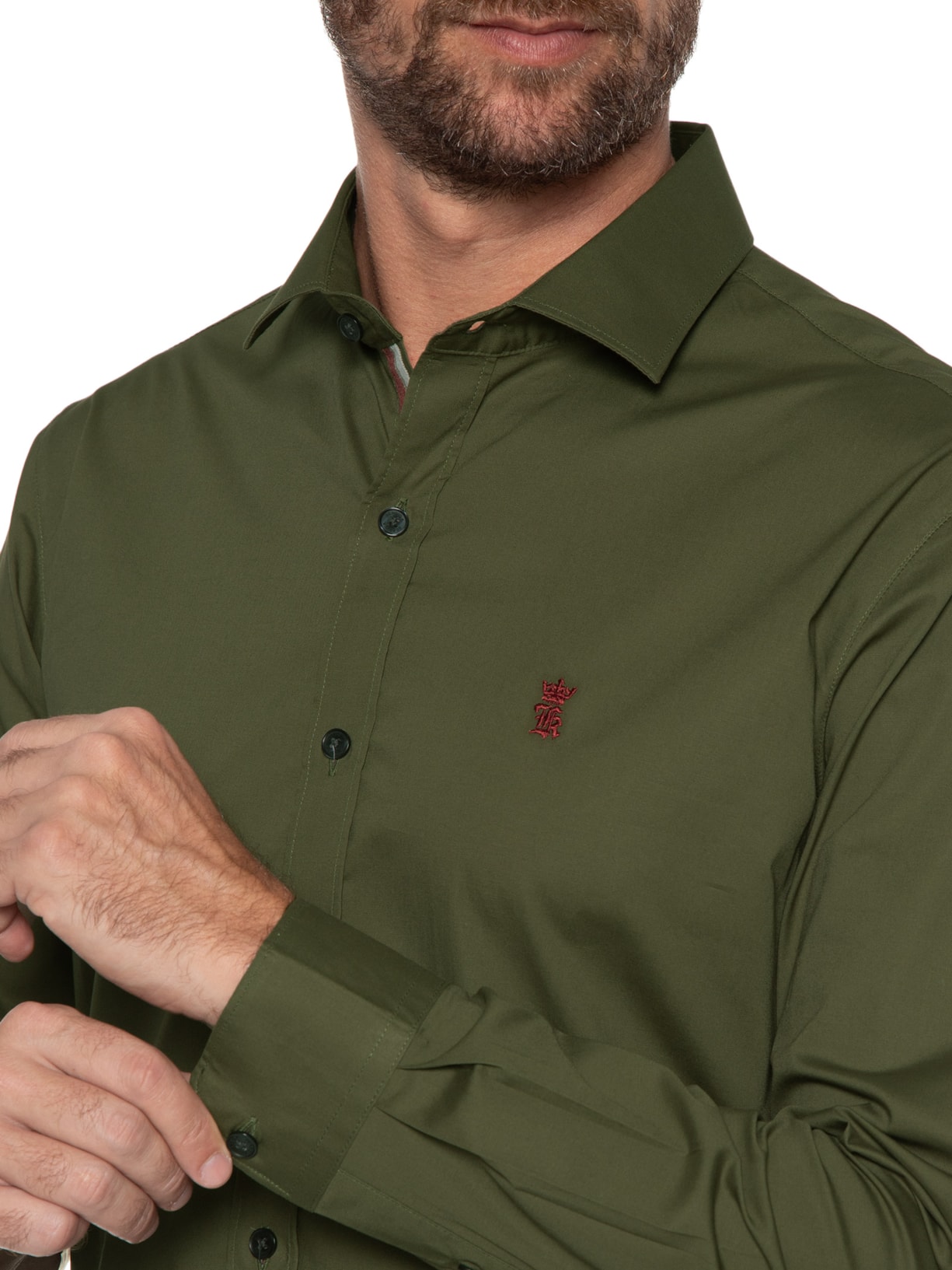 Camisa Masculina Manga Longa Elastano Gorgurão Verde Sergio K