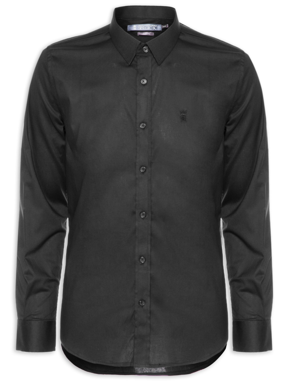 Camisa Masculina Manga Longa Elastano Lisa - Preto