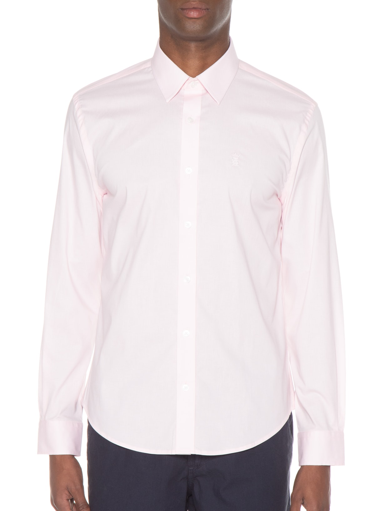 Camisa Masculina Manga Longa Elastano Lisa Rosa Sergio K