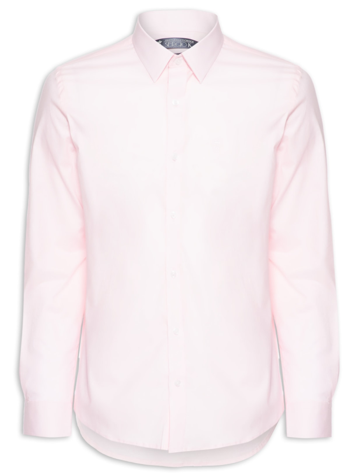 Camisa Masculina Manga Longa Elastano Lisa Rosa Sergio K