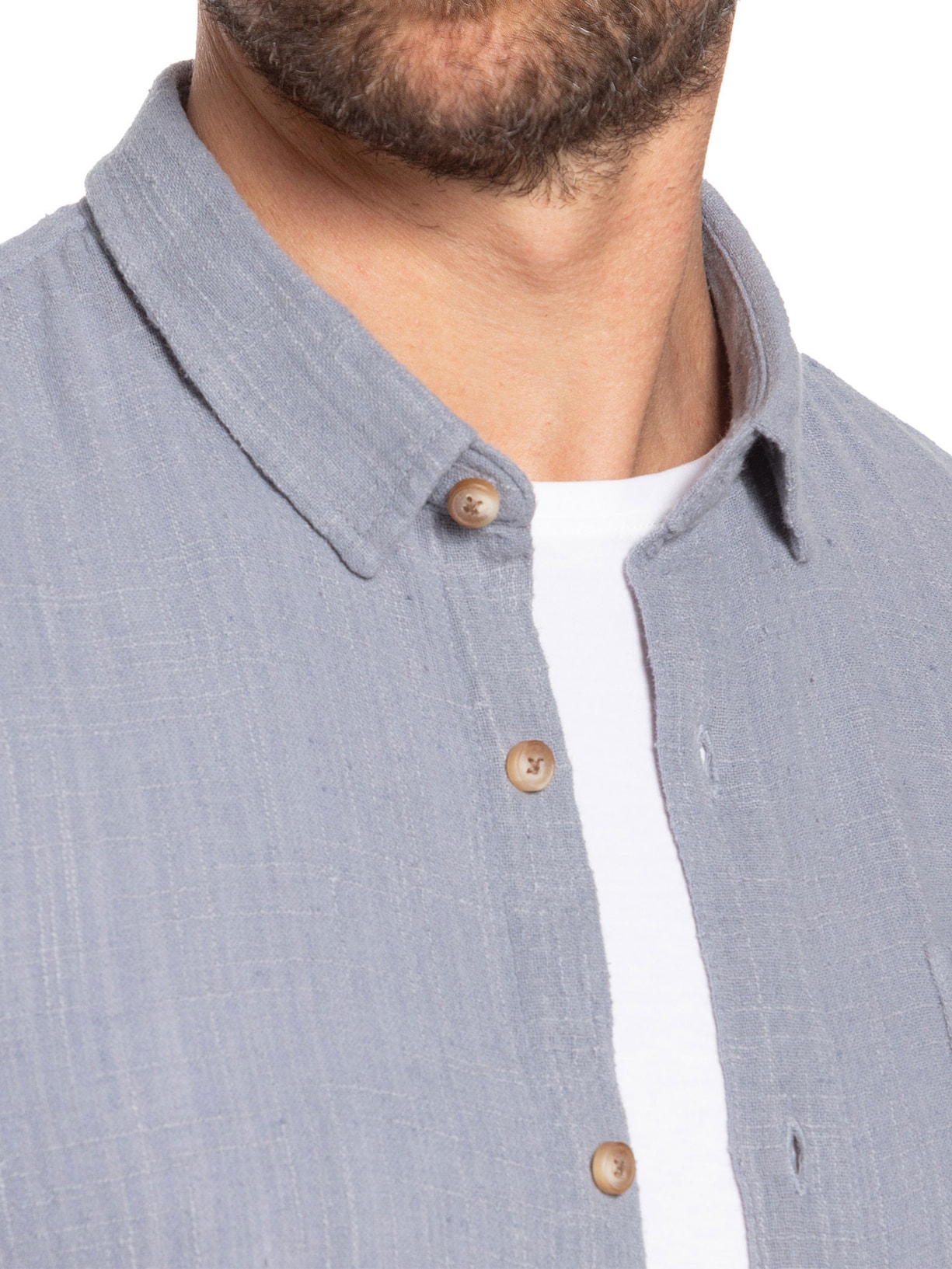 Camisa Masculina Manga Longa Em Algodão Rústico Azul Austral