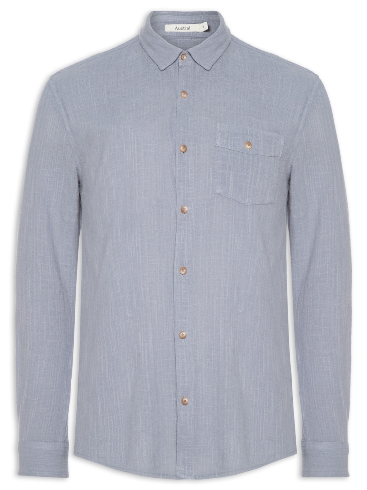 Camisa Masculina Manga Longa Em Algodão Rústico Azul Austral