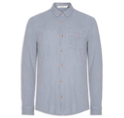 Camisa Masculina Manga Longa Em Algodão Rústico - Azul