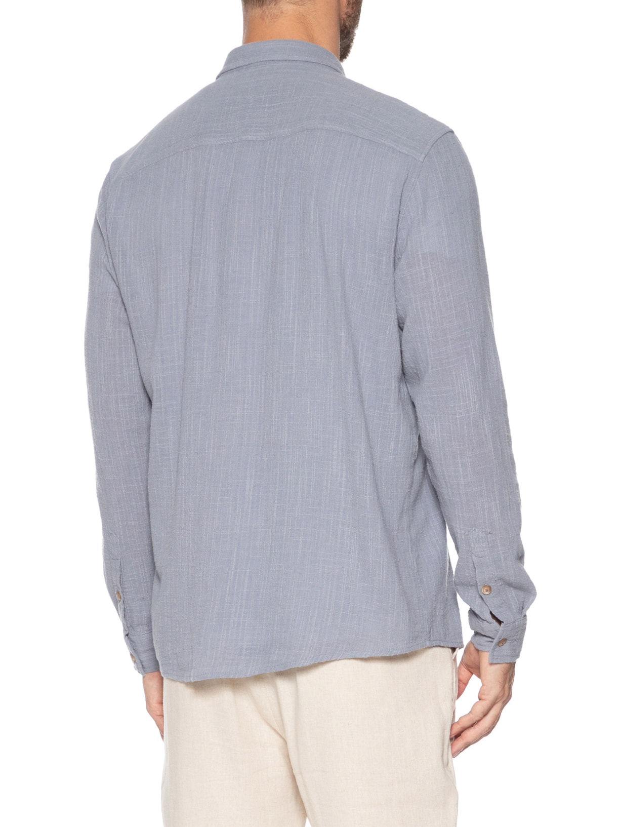 Camisa Masculina Manga Longa Em Algodão Rústico Azul Austral