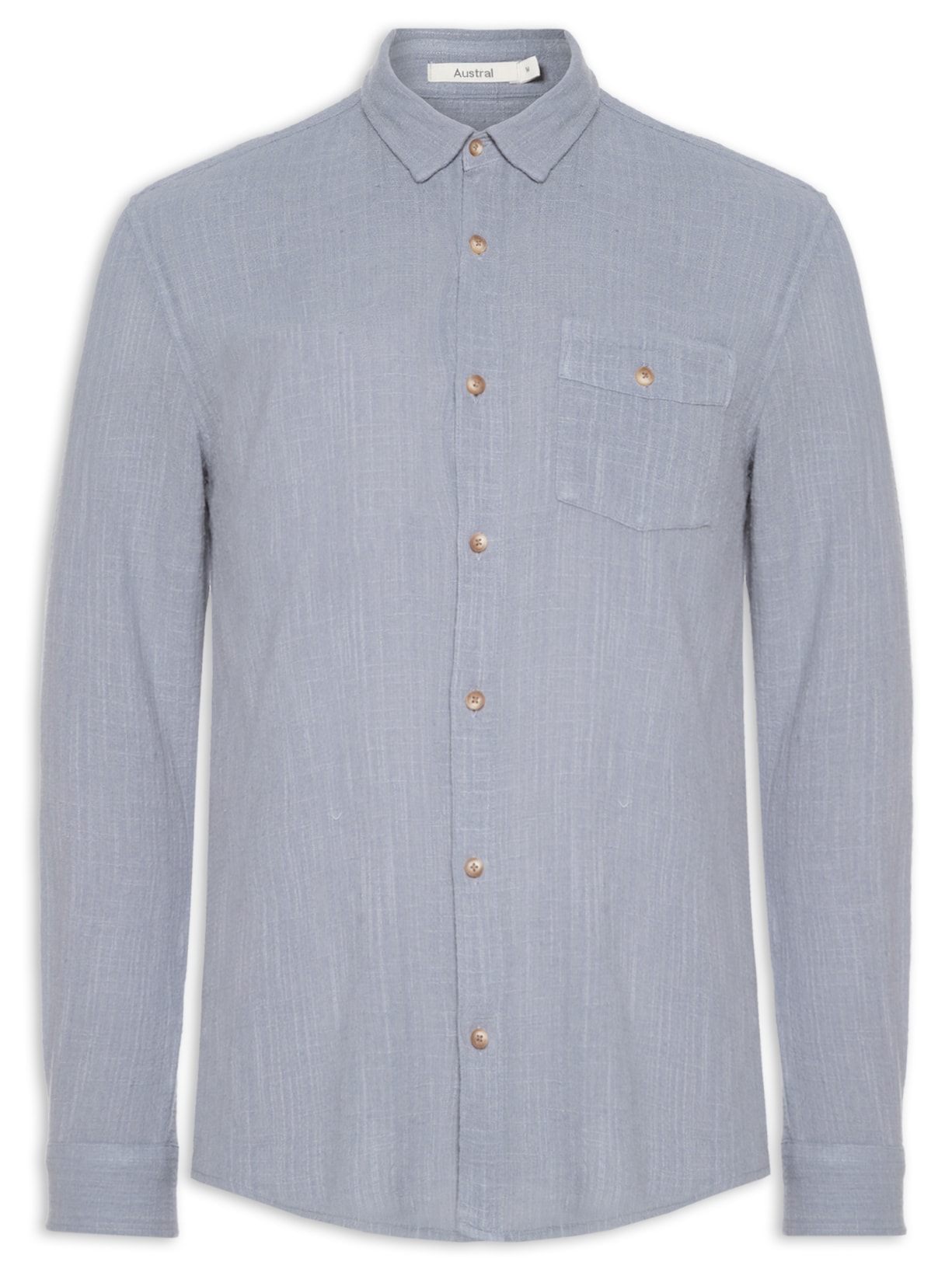 Camisa Masculina Manga Longa Em Algodão Rústico - Azul