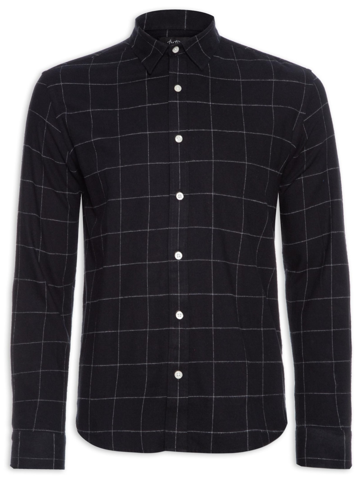 Camisa Masculina Manga Longa Flanela Contemporânea - Preto