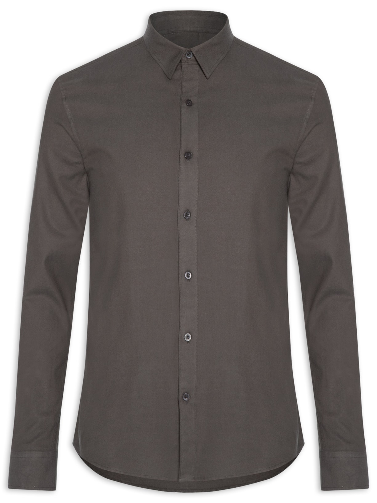 Camisa Masculina Manga Longa Flanela Lisa Marrom Foxton