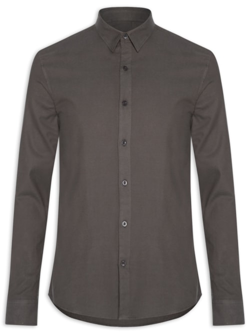 Camisa Masculina Manga Longa Flanela Lisa - Marrom