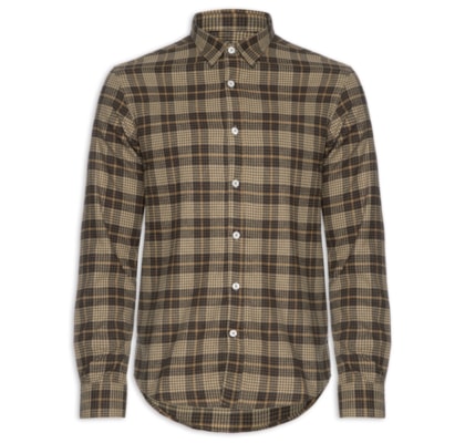 Camisa Masculina Manga Longa Flanela Xadrez Deserto - Marrom
