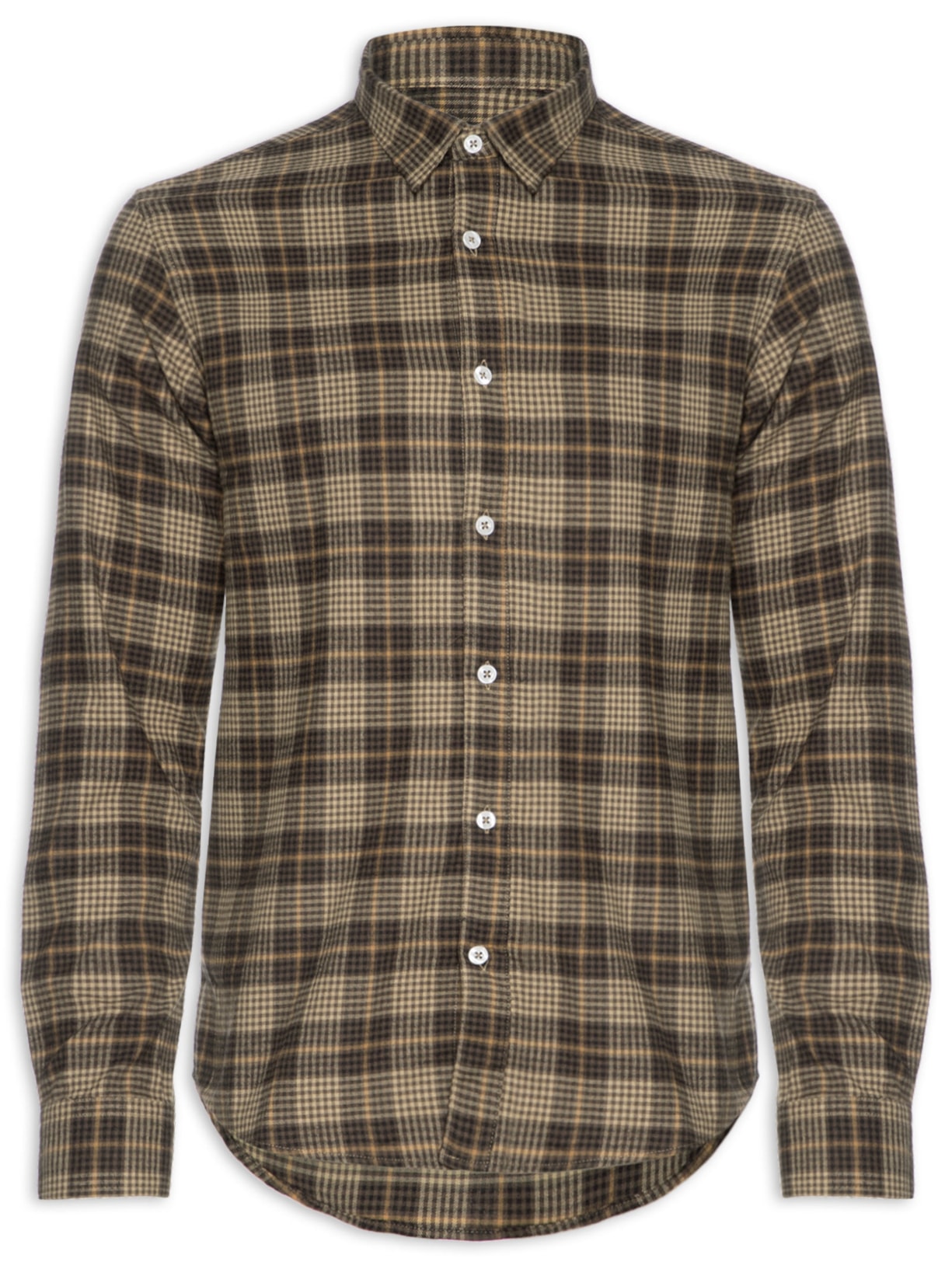 Camisa Masculina Manga Longa Flanela Xadrez Deserto - Marrom