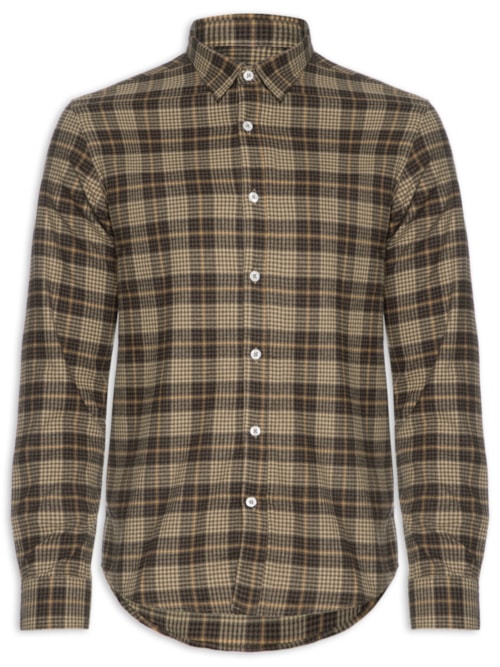 Camisa Masculina Manga Longa Flanela Xadrez Deserto - Marrom
