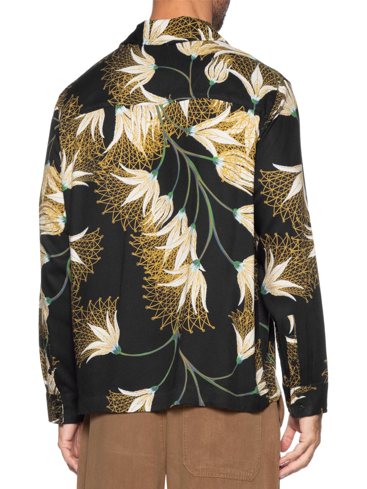 Camisa Masculina Manga Longa Floral Trama Preto Osklen