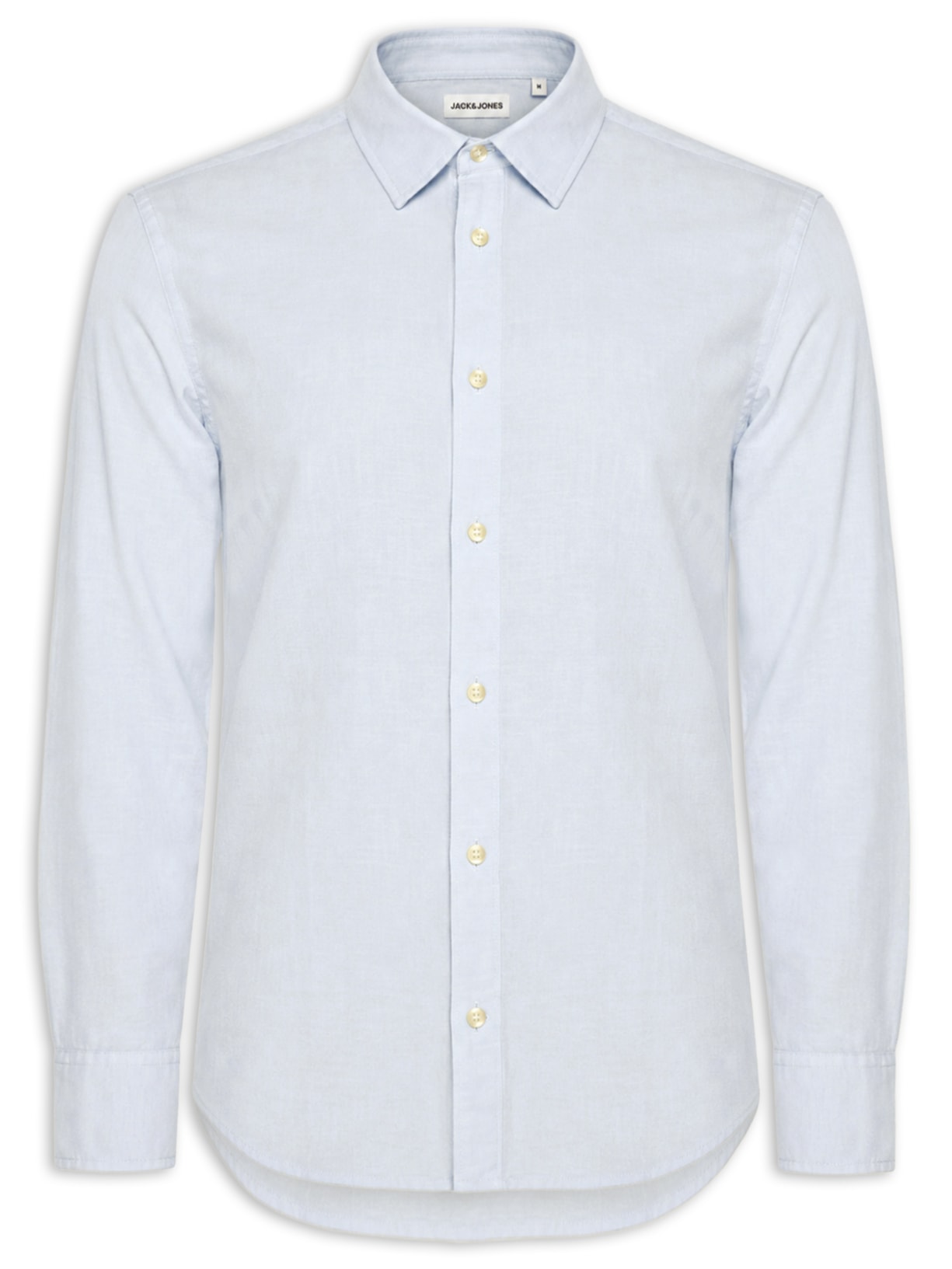 Camisa Masculina Manga Longa Gola Resort Blend De Linho Azul Jack & Jones
