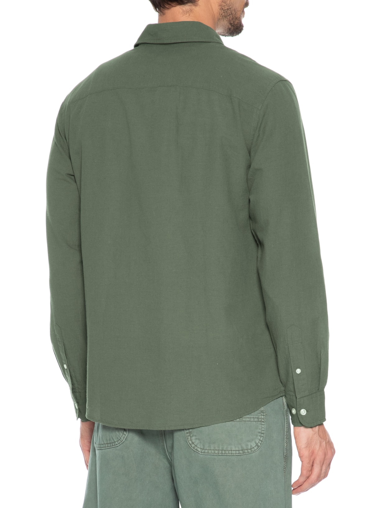 Camisa Masculina Manga Longa Gola Resort Blend De Linho Verde Jack & Jones