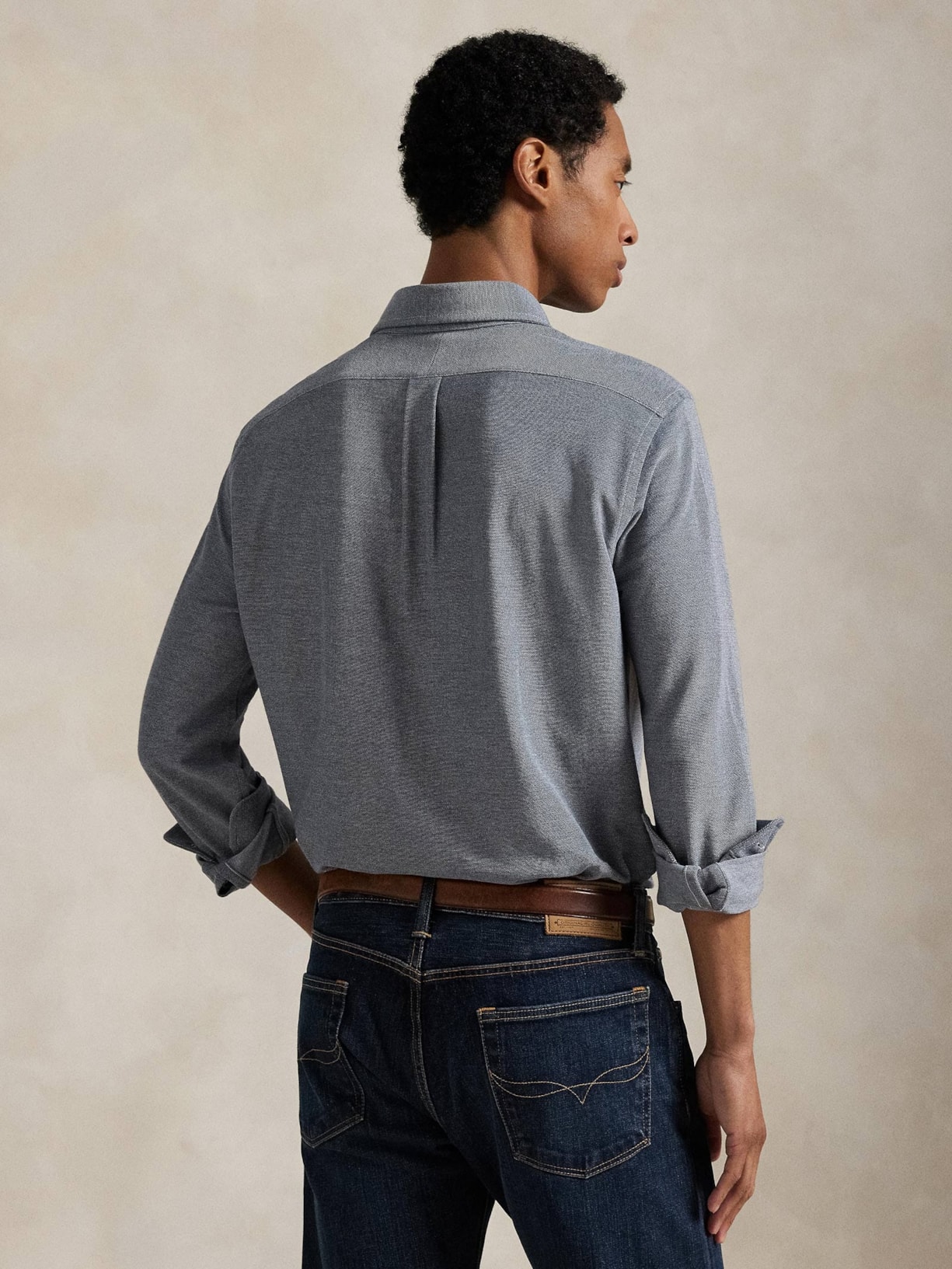 Camisa Masculina Manga Longa Knit Oxford Azul Polo Ralph Lauren