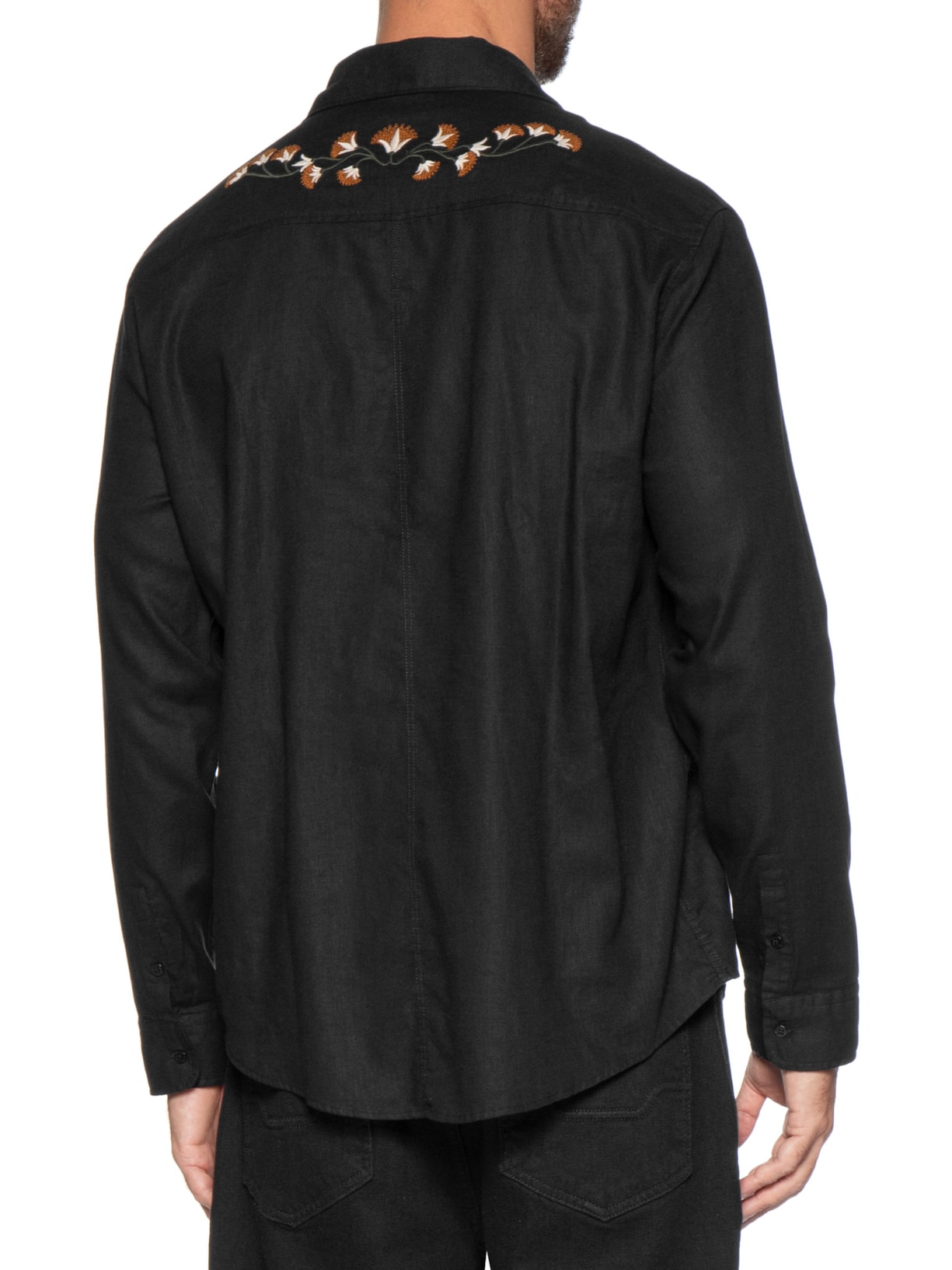 Camisa Masculina Manga Longa Linen Floral Trama Preto Osklen