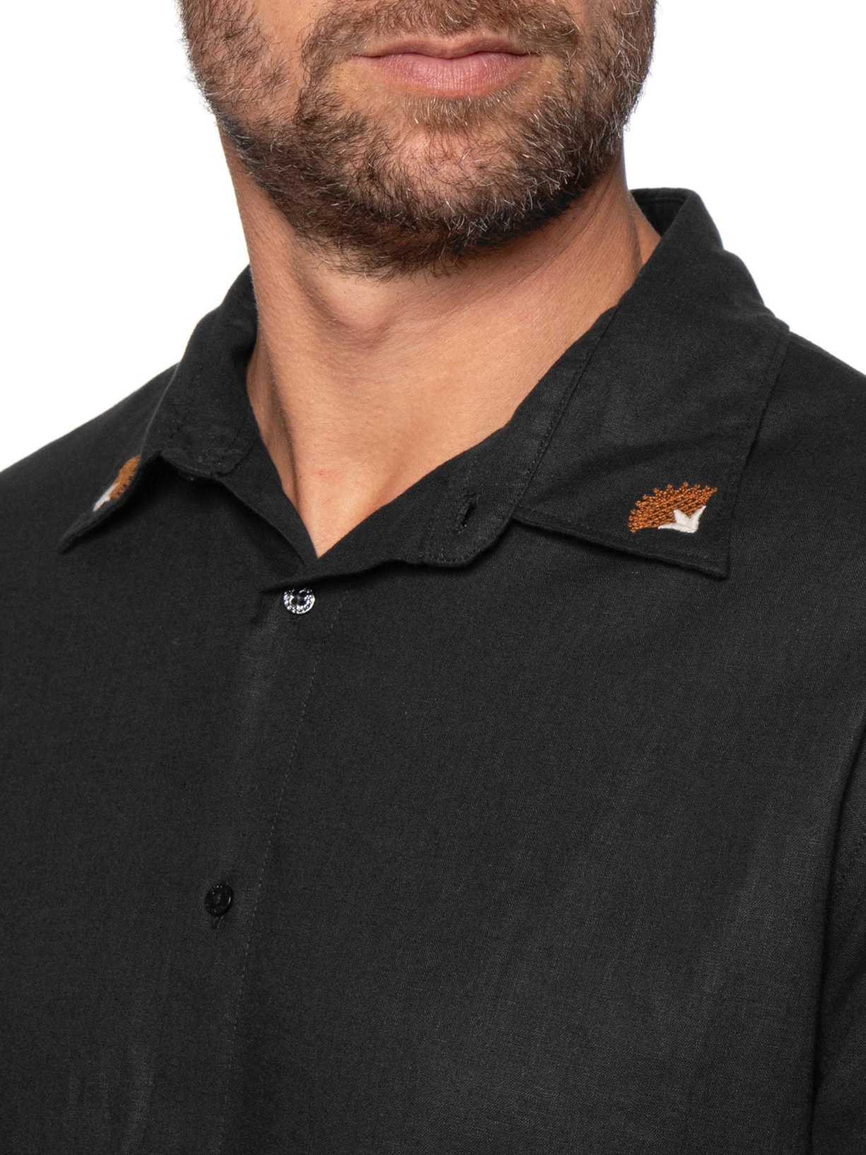 Camisa Masculina Manga Longa Linen Floral Trama Preto Osklen