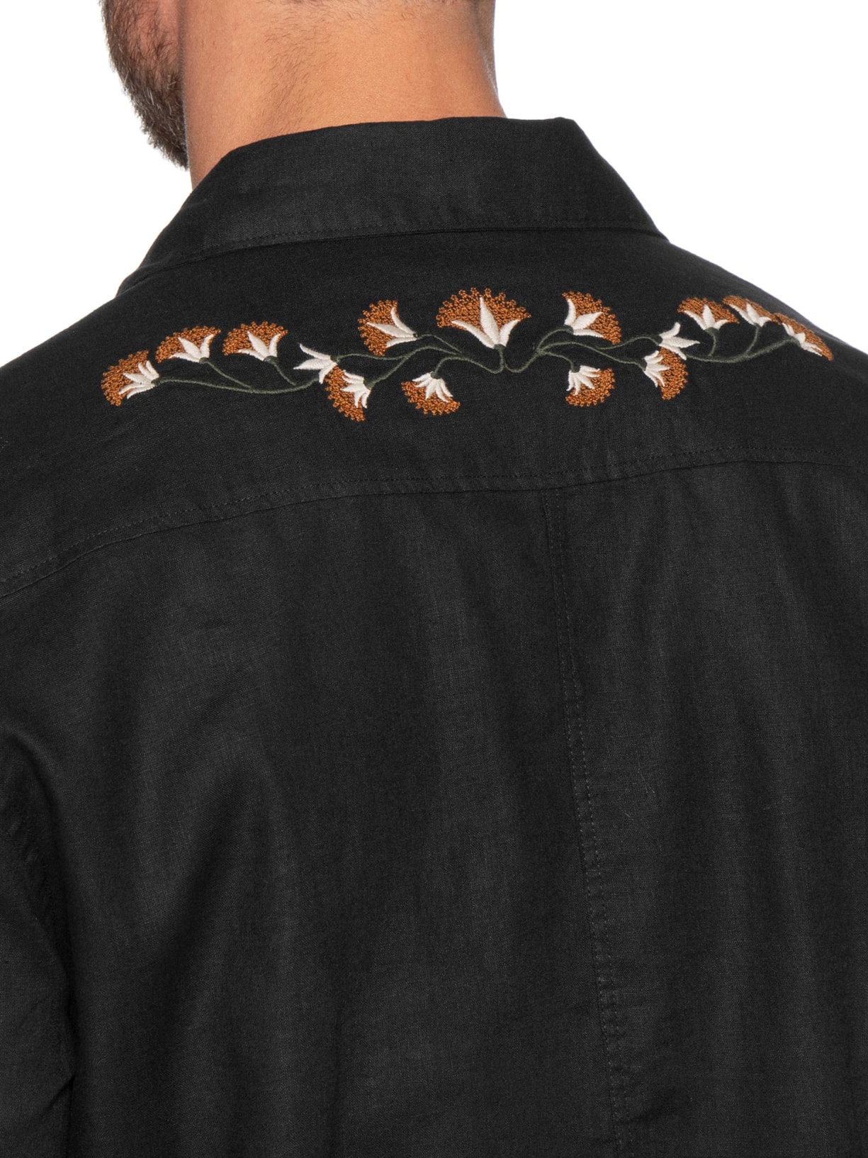 Camisa Masculina Manga Longa Linen Floral Trama Preto Osklen