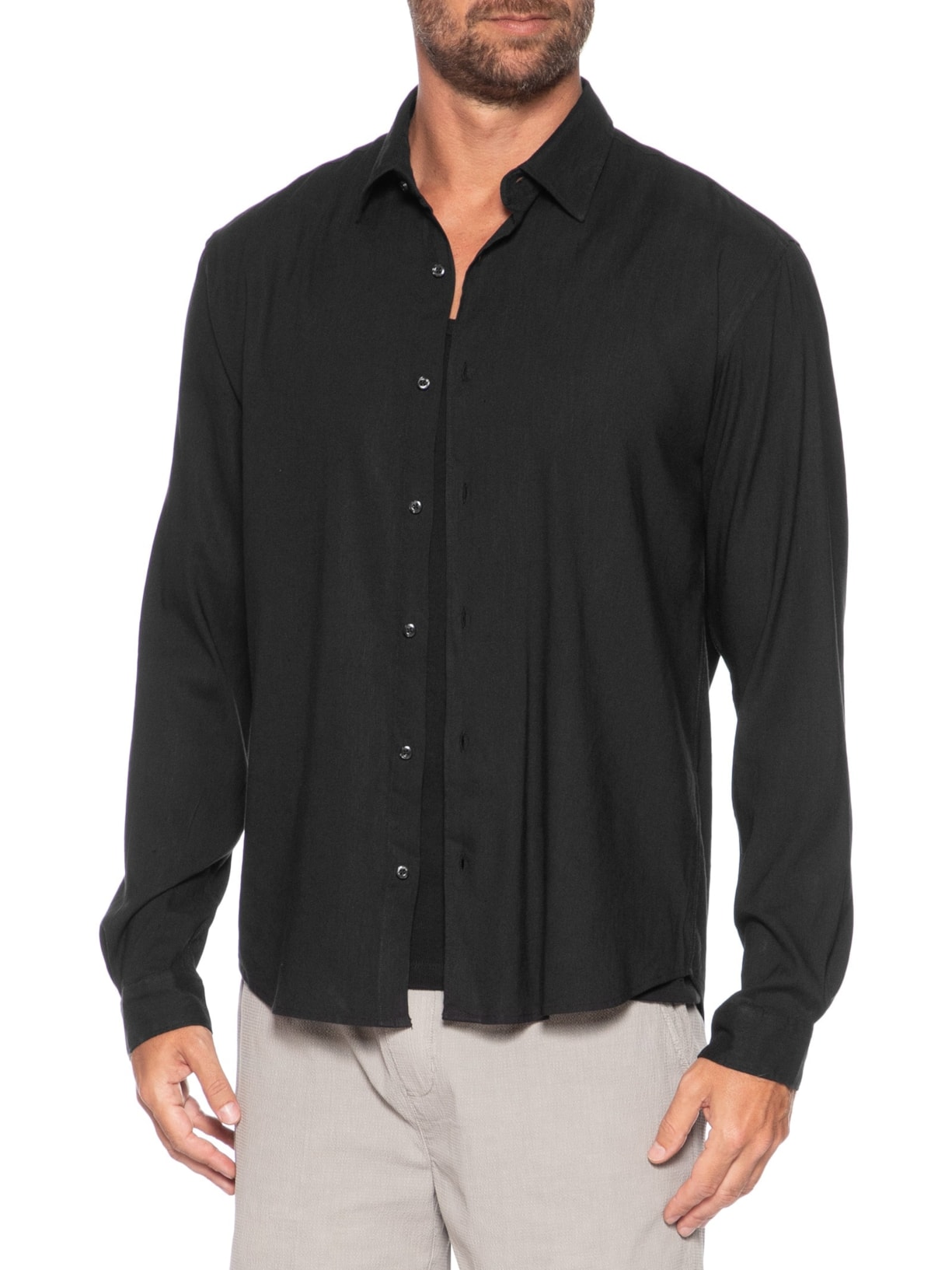 Camisa Masculina Manga Longa Linho Alvorada Preto Foxton